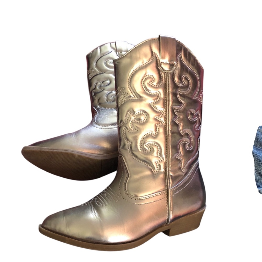 Tucker + Tate Metallic Gold Western Kids Cowboy Boots SZ 1